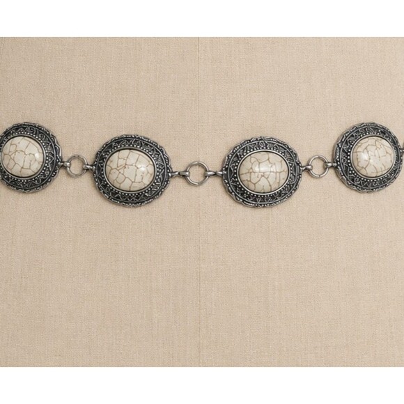 Southwestern concho belt womens Silver & White Faux Howlite Turquoise main image 7